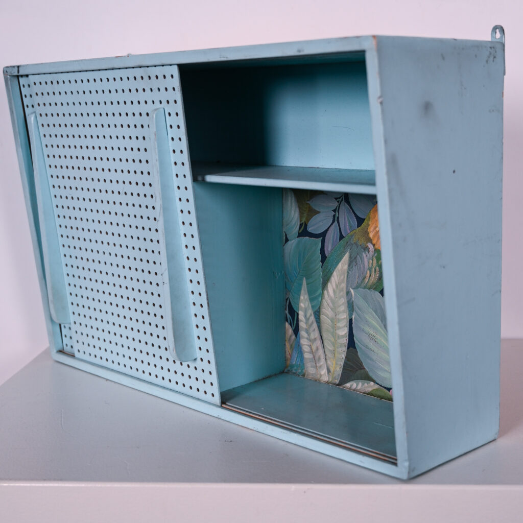 Mid Century Moroccan Wall Cupboard, Fez 1951 Modernist Painted Wood Cabinet 3