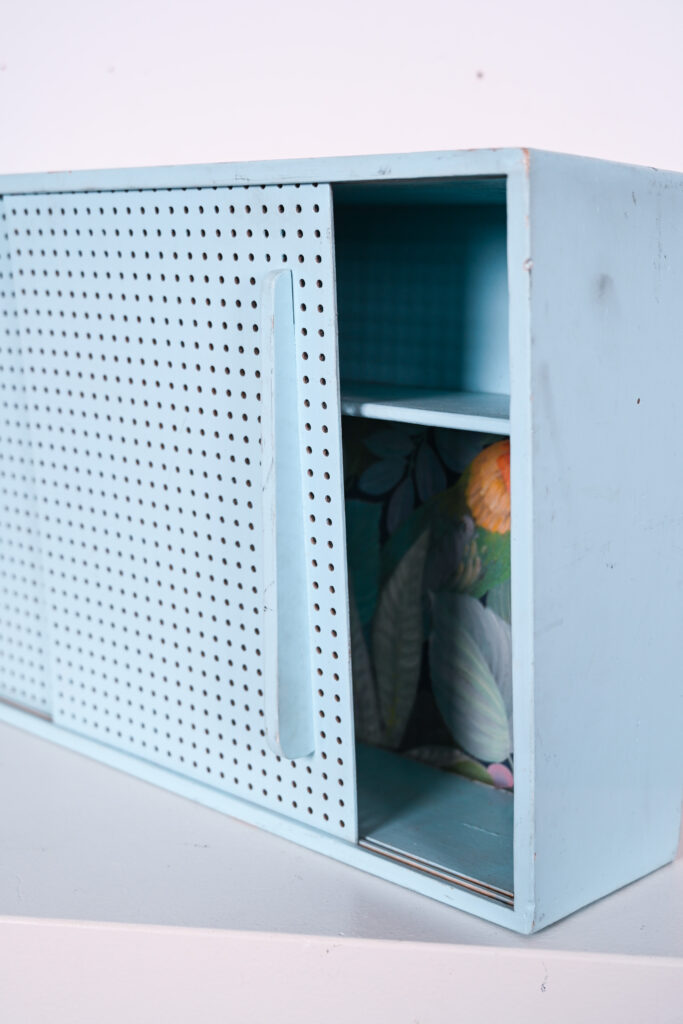 Mid Century Moroccan Wall Cupboard, Fez 1951 Modernist Painted Wood Cabinet 4