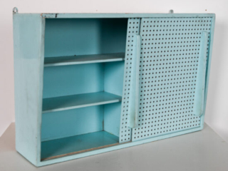 Mid Century Moroccan Wall Cupboard, Fez 1951 Modernist Painted Wood Cabinet