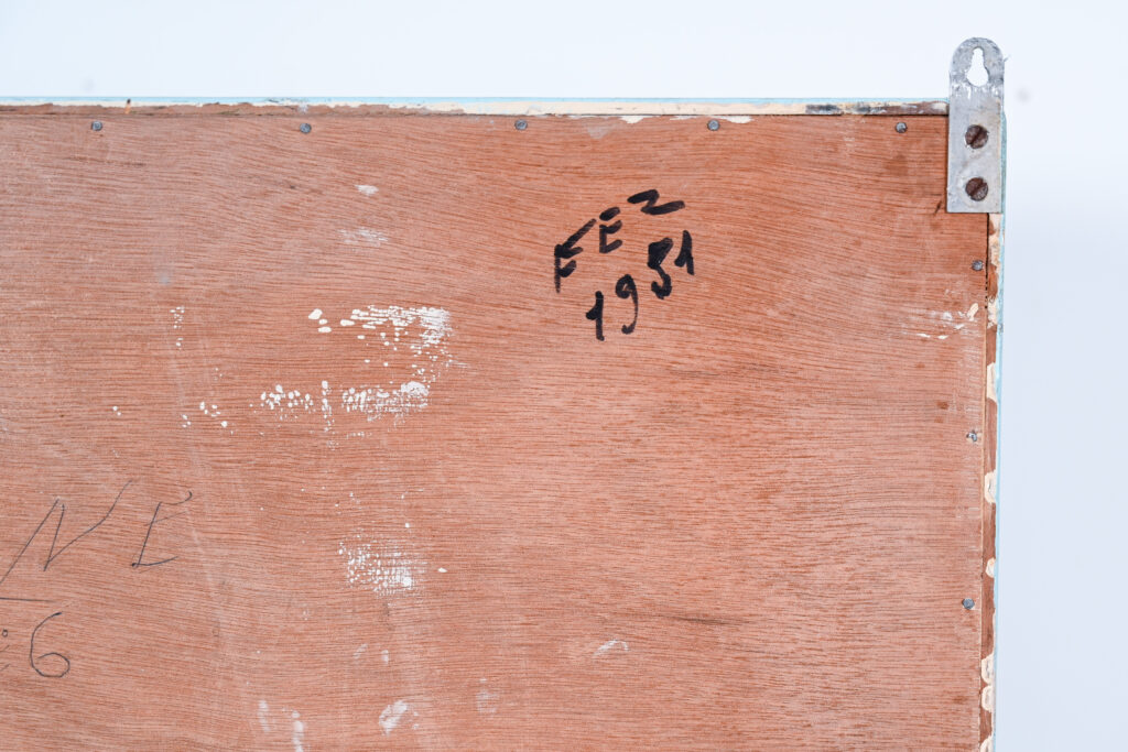 Mid Century Moroccan Wall Cupboard, Fez 1951 Modernist Painted Wood Cabinet 6