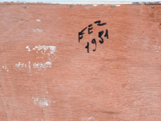 Mid Century Moroccan Wall Cupboard, Fez 1951 Modernist Painted Wood Cabinet 6