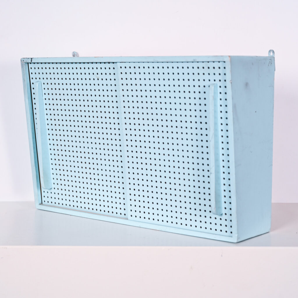 Mid Century Moroccan Wall Cupboard, Fez 1951 Modernist Painted Wood Cabinet 9