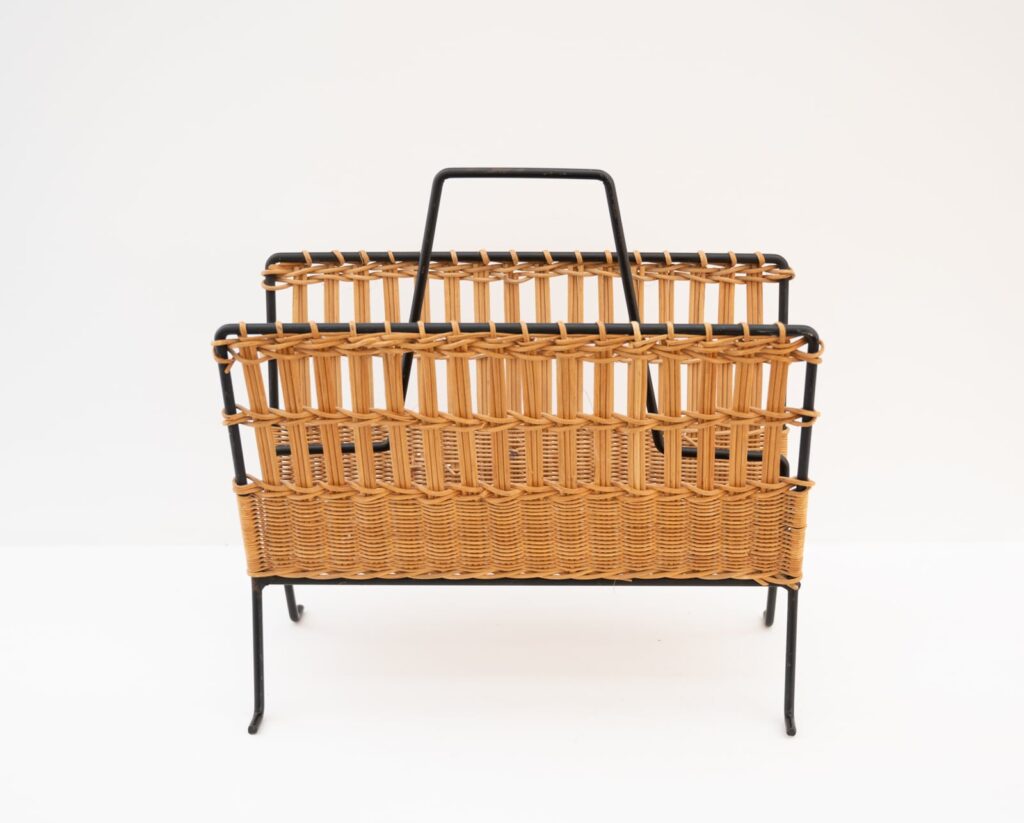 Raoul-Guys-metal-and-rattan-magazine-holder1