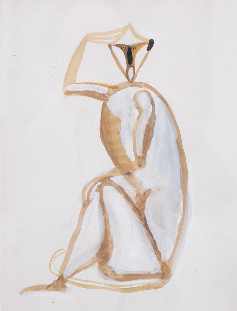 Sitting-monkey-gouache-by-Henri-SAMOUILOV4