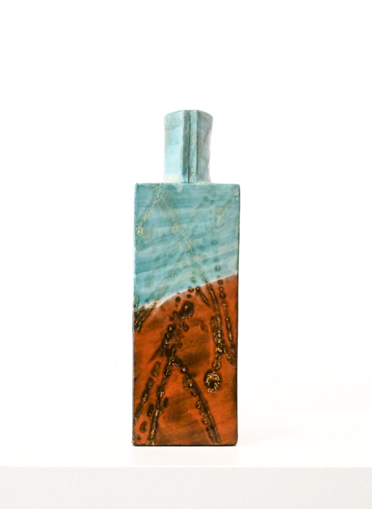 Square-aqua-and-brown-square-slab-vase-by-Marcello-Fantoni-Italy-11