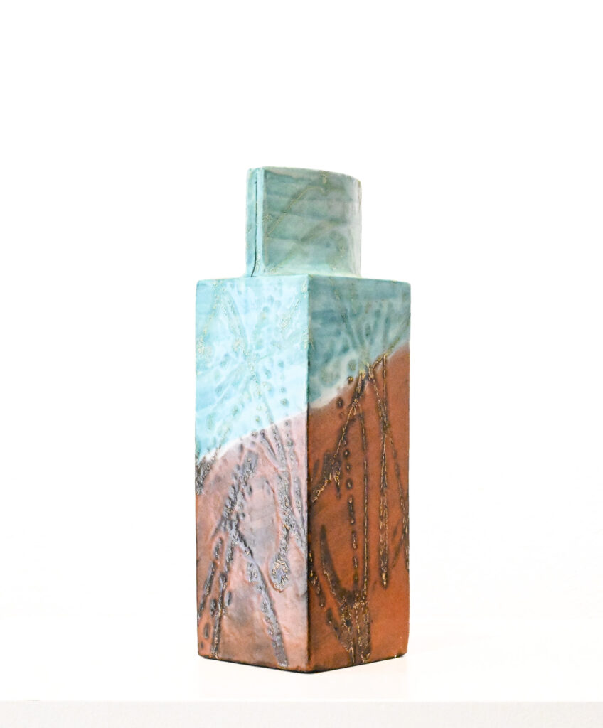Square-aqua-and-brown-square-slab-vase-by-Marcello-Fantoni-Italy-12