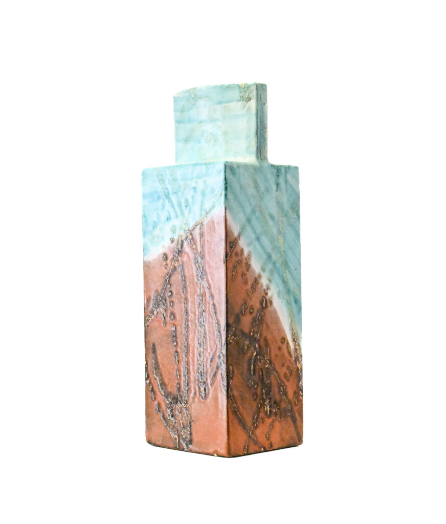 Square-aqua-and-brown-square-slab-vase-by-Marcello-Fantoni-Italy-14