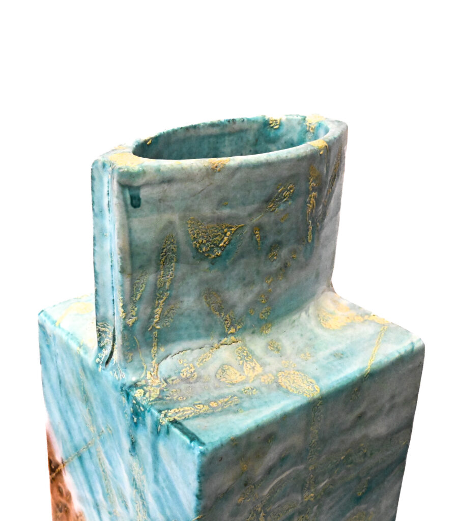 Square-aqua-and-brown-square-slab-vase-by-Marcello-Fantoni-Italy-18