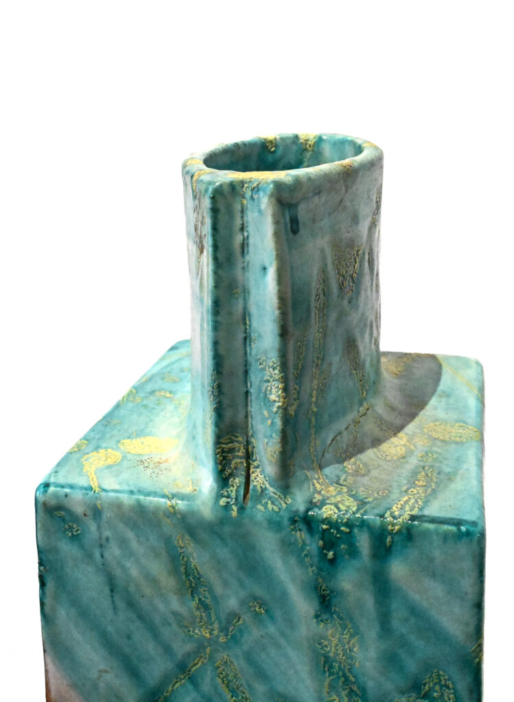 Square-aqua-and-brown-square-slab-vase-by-Marcello-Fantoni-Italy-21