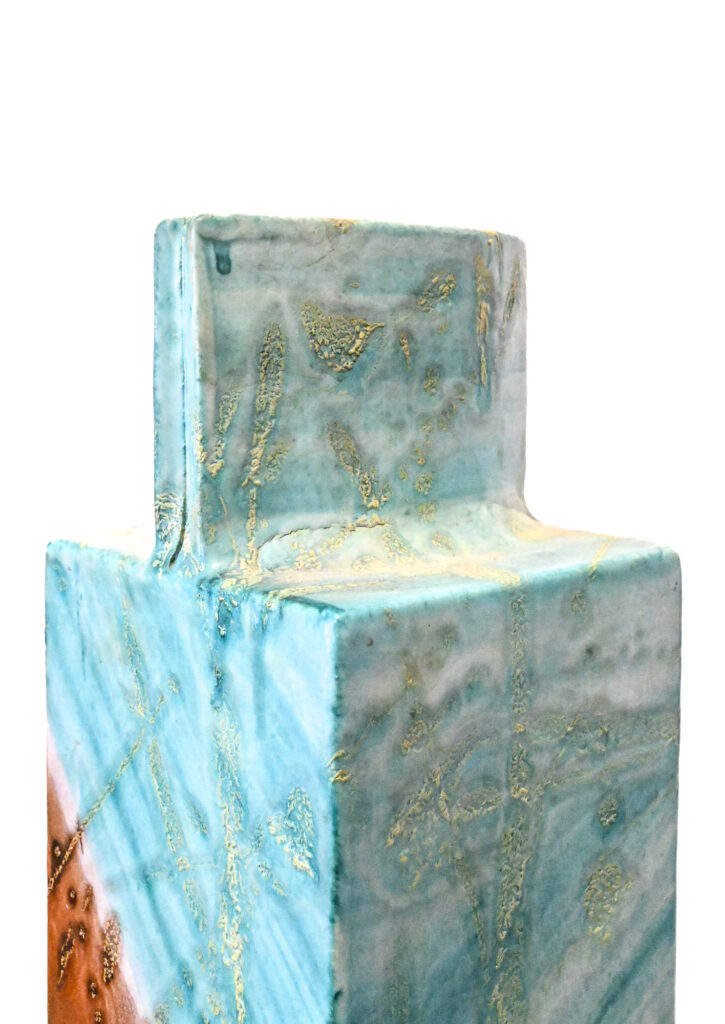 Square-aqua-and-brown-square-slab-vase-by-Marcello-Fantoni-Italy-22