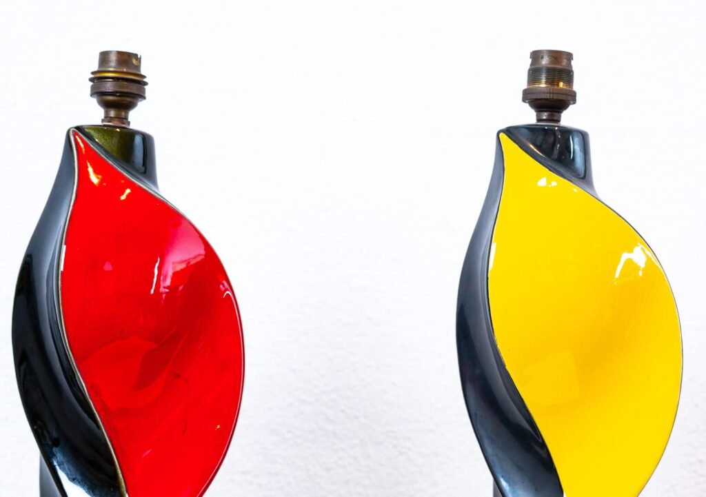 matched-pair-of-yellow-red-and-black-ceramic-lamps-attributed-to-Elchinger1