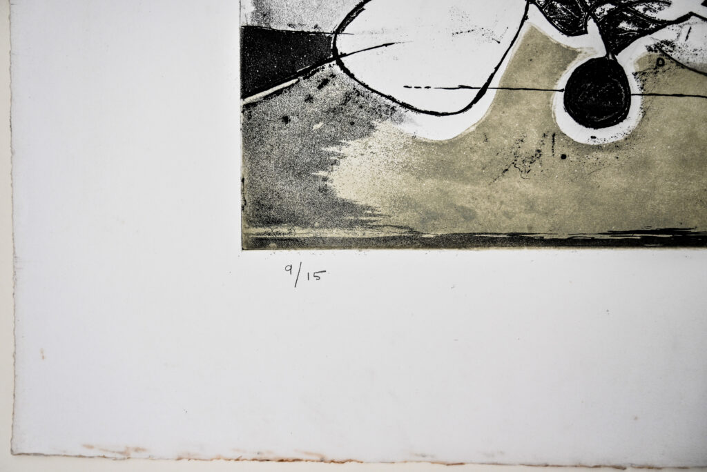 Abstract composition, etching with aquatint by Jacqueline Debutler, circa 1970