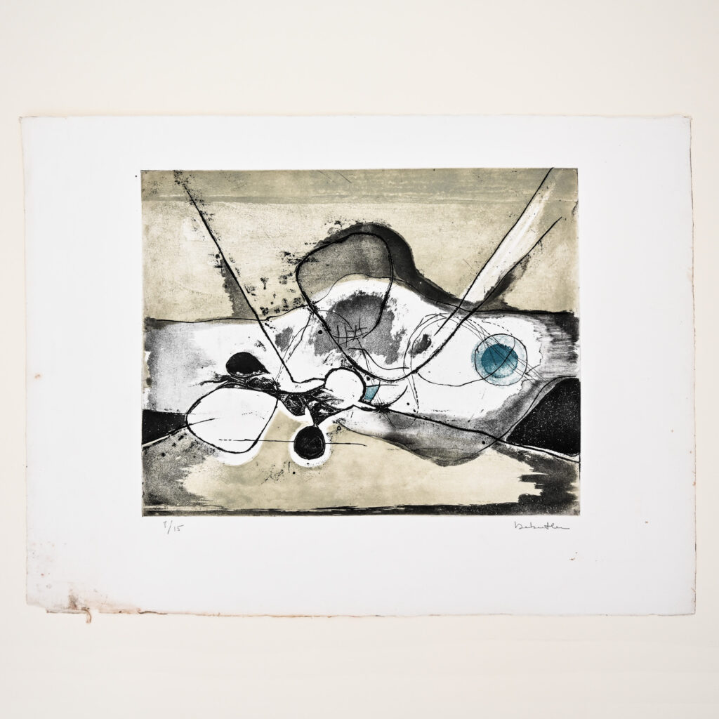 Abstract composition, etching with aquatint by Jacqueline Debutler, circa 1970 2