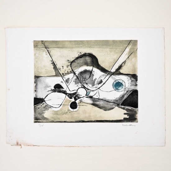 Abstract composition, etching with aquatint by Jacqueline Debutler, circa 1970 2