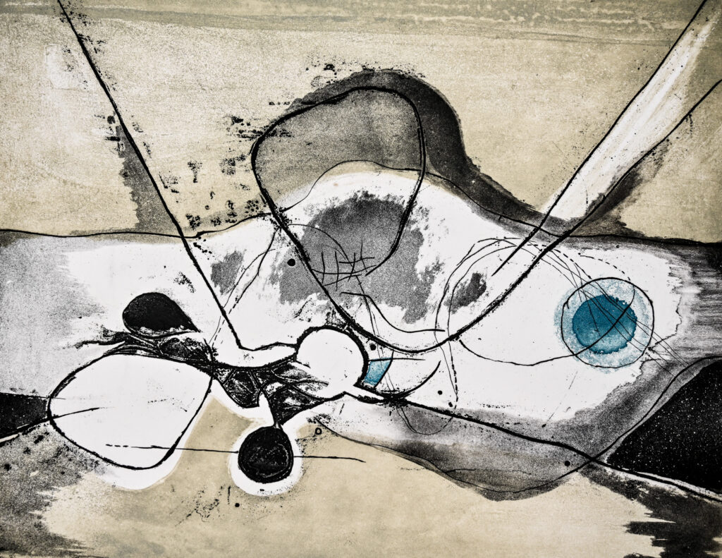 Abstract composition, etching with aquatint by Jacqueline Debutler, circa 1970 4