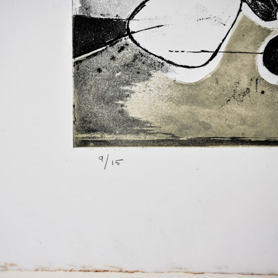 Abstract composition, etching with aquatint by Jacqueline Debutler, circa 1970