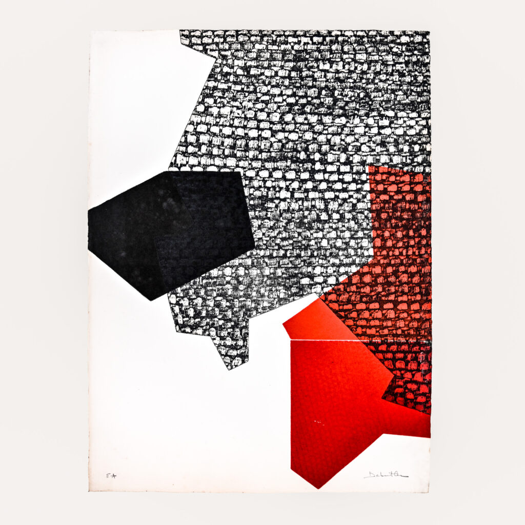 Abstract composition in red and black, etching with aquatint by Jacqueline Debutler, circa 1971 1974 2