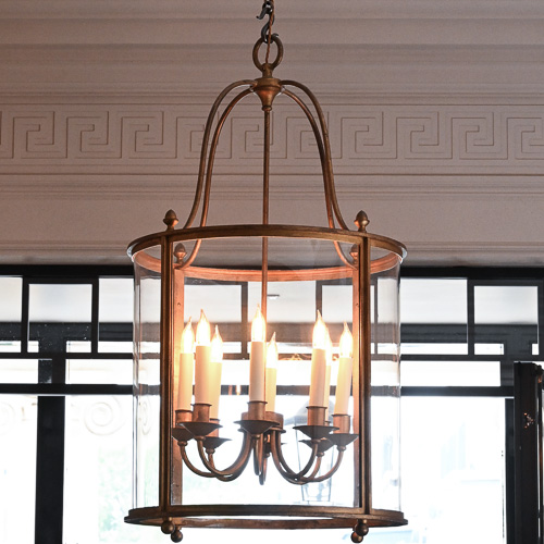 Large Gilt Metal Cylindrical Hall Lantern in the Louis XVI Manner