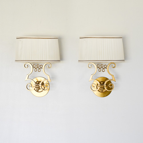 Pair of Gilt-Bronze Two-Light Wall Sconces &mdash; Maison Leleu