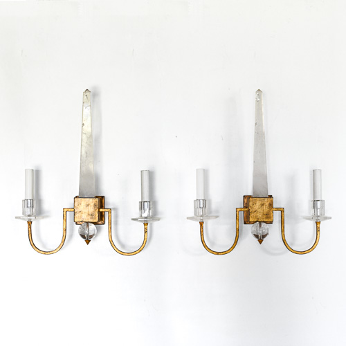 Pair of Rock Crystal Wall Sconces, Attributed to Maison Bagu&egrave;s