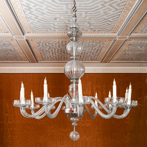 Large Twelve-Light Murano Colourless Glass Chandelier