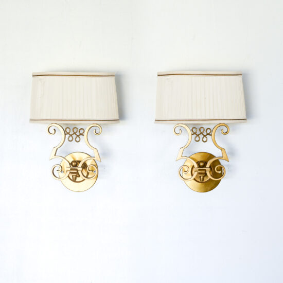 Pair of Gilt Bronze Two Light Wall Sconces — Maison Leleu 2