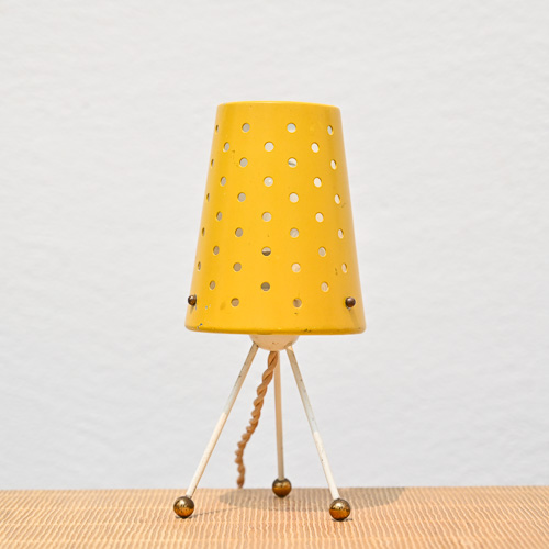Yellow Perforated Tripod Table Lamp, probably Dutch, 1950s