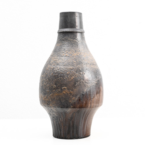 Grey and charcoal volcanic-glazed ceramic bottle by Marcello Fantoni (1915–2011), Florence Grey and charcoal volcanic-glazed ceramic bottle by Marcello Fantoni (1915–2011), Florence