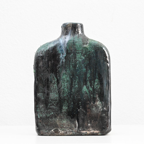 Green and charcoal glazed ceramic bottle vase by Marcello Fantoni (1915–2011), signed and dated 1960, Florence Green and charcoal glazed ceramic bottle vase by Marcello Fantoni (1915–2011), signed and dated 1960, Florence
