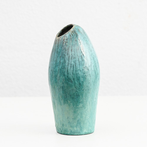 Turquoise glazed asymmetric ceramic vase by Marcello Fantoni (1915–2011), Florence Turquoise glazed asymmetric ceramic vase by Marcello Fantoni (1915–2011), Florence