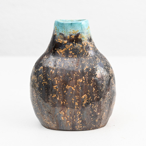 Faceted bronze and turquoise glazed ceramic vase by Marcello Fantoni (1915–2011), Florence Faceted bronze and turquoise glazed ceramic vase by Marcello Fantoni (1915–2011), Florence