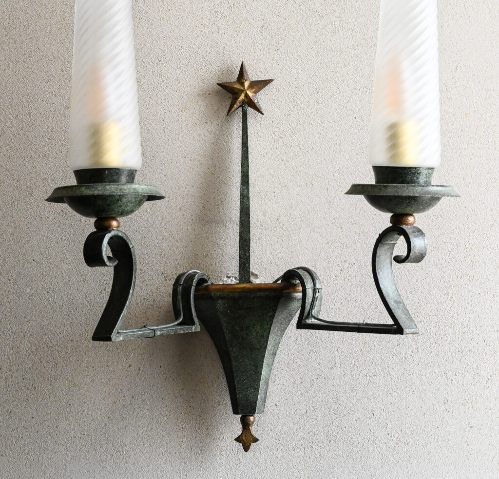 Pair of Two Branch Wall Sconces &mdash; 1940s French Gothic Medieval Revival 10
