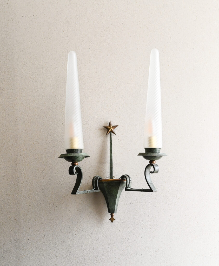 Pair of Two Branch Wall Sconces &mdash; 1940s French Gothic Medieval Revival 11