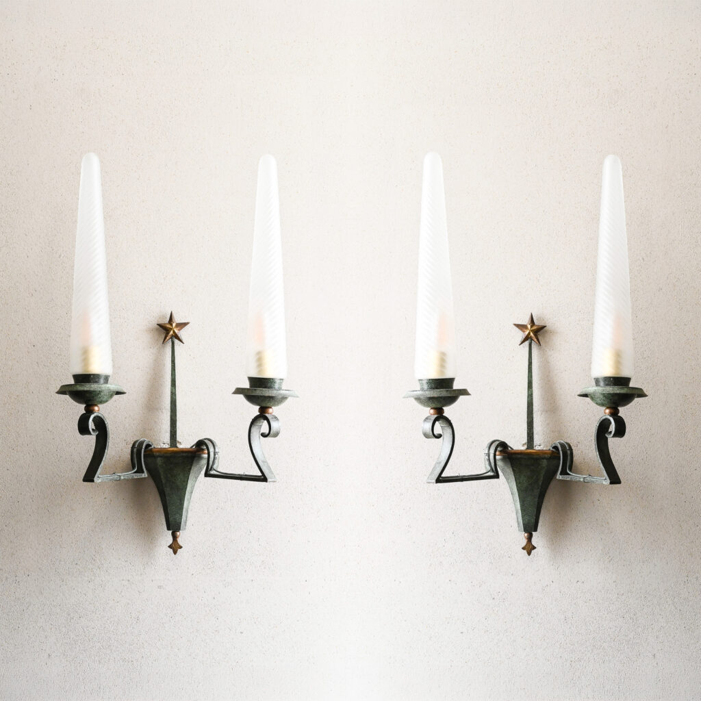 Pair of Two Branch Wall Sconces &mdash; 1940s French Gothic Medieval Revival 2