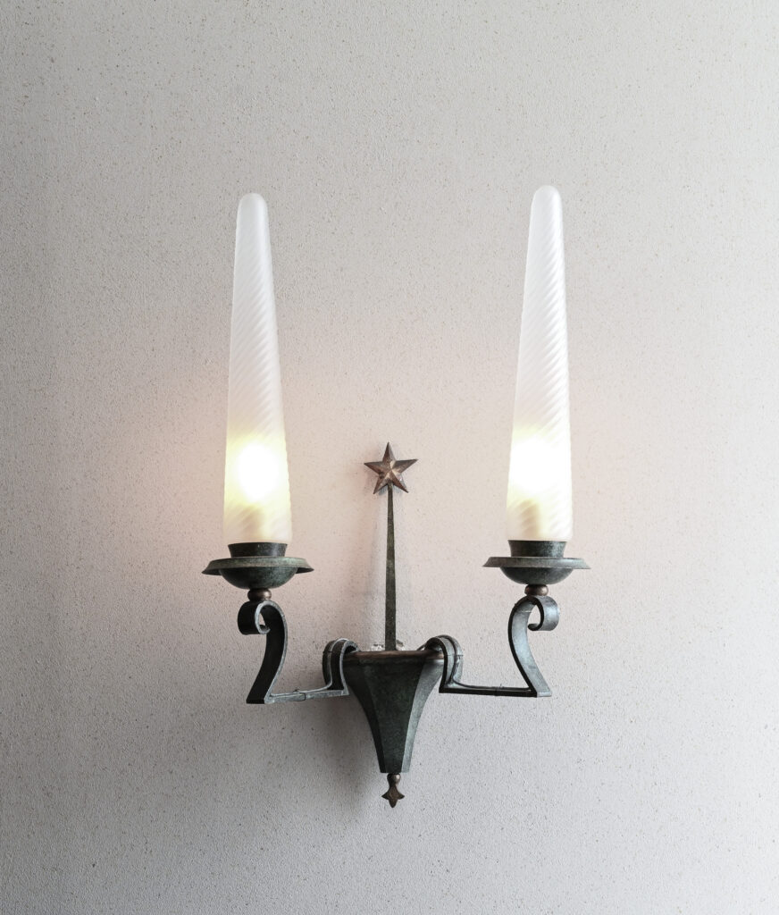 Pair of Two Branch Wall Sconces &mdash; 1940s French Gothic Medieval Revival 2 2