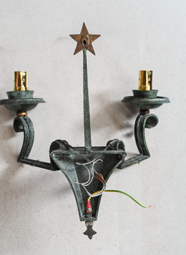 Pair of Two Branch Wall Sconces &mdash; 1940s French Gothic Medieval Revival 3 2
