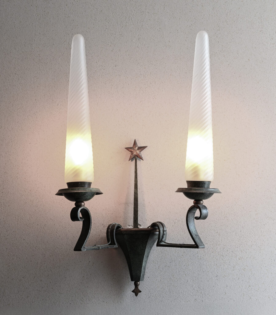 Pair of Two Branch Wall Sconces &mdash; 1940s French Gothic Medieval Revival 3