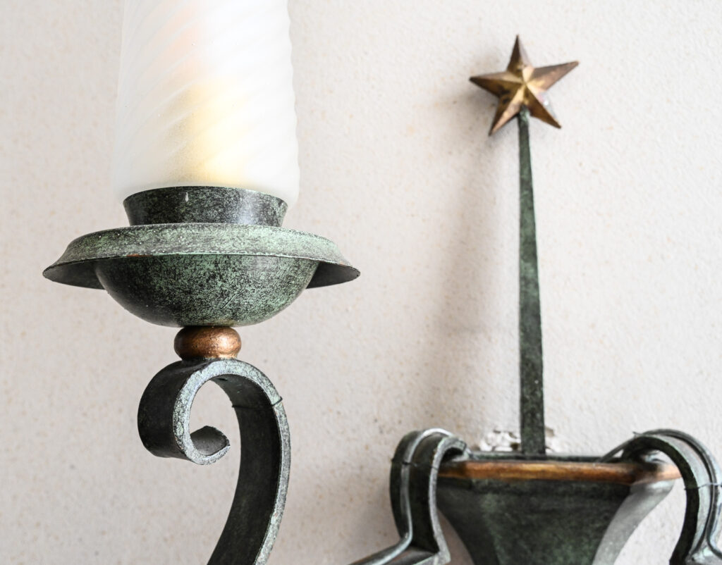 Pair of Two Branch Wall Sconces &mdash; 1940s French Gothic Medieval Revival 6