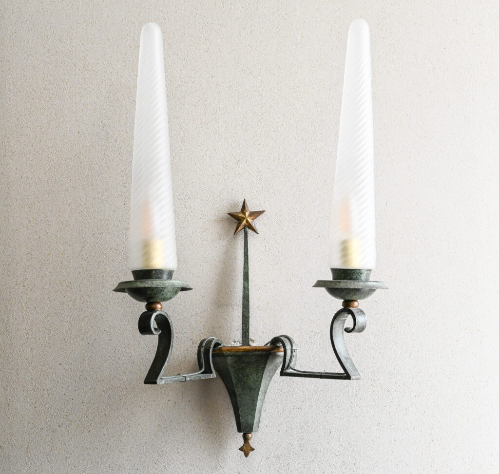Pair of Two Branch Wall Sconces &mdash; 1940s French Gothic Medieval Revival 9