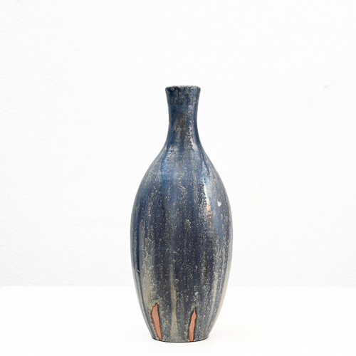 Tall blue-grey glazed ceramic bottle vase by Marcello Fantoni (1915&ndash;2011), Florence