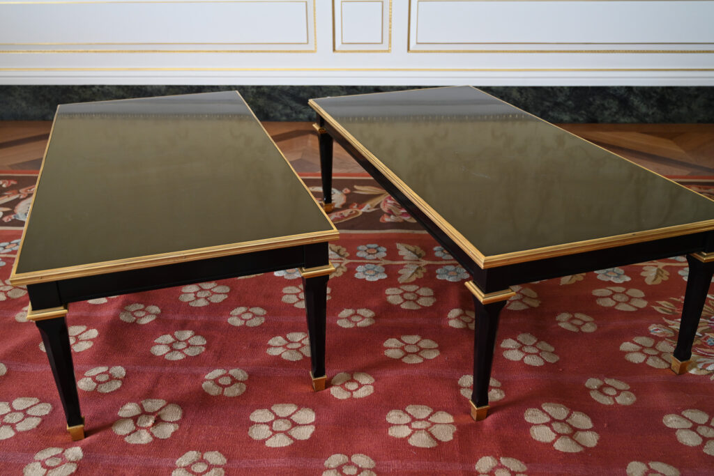 Pair of Ebonised and Gilt Low Tables in the Manner of Maison Jansen, Late 20th Century 05
