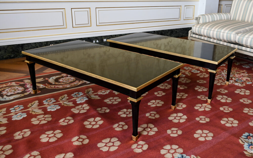 Pair of Ebonised and Gilt Low Tables in the Manner of Maison Jansen, Late 20th Century 06