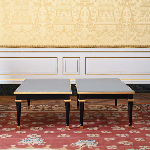 Pair of Ebonised and Gilt Low Tables in the Manner of Maison Jansen, Late 20th Century
