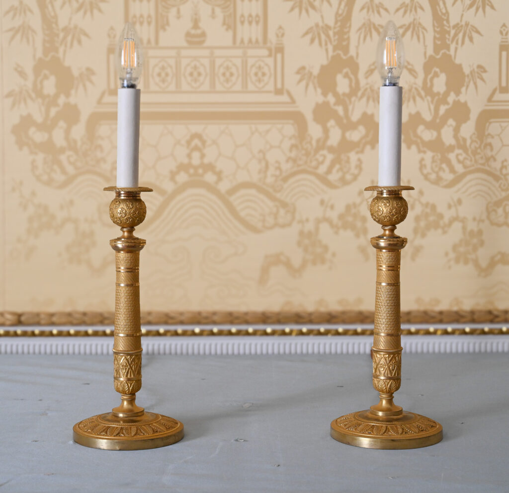 Pair of Gilt Brass Candlestick Table Lamps 3