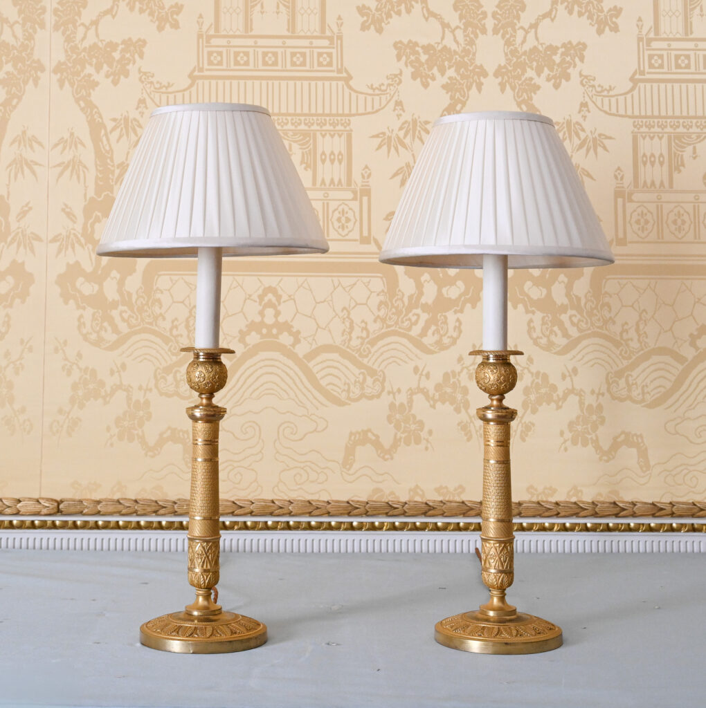 Pair of Gilt Brass Candlestick Table Lamps 8