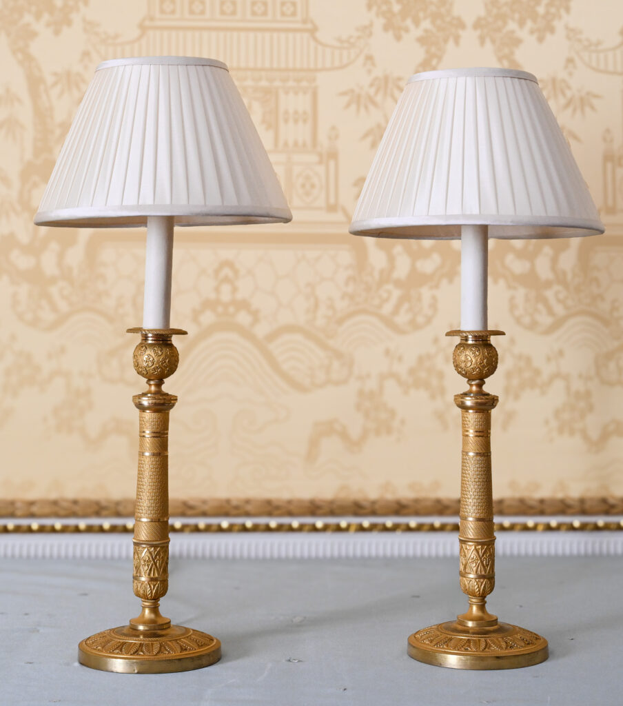 Pair of Gilt Brass Candlestick Table Lamps 9
