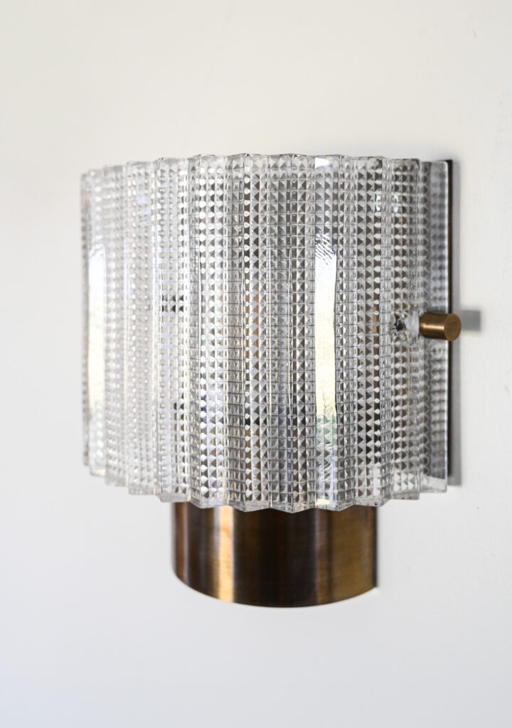 Pair of Glass and Brass Wall Lights in the Manner of Carl Fagerlund for Orrefors 03