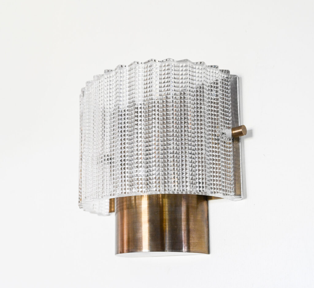 Pair of Glass and Brass Wall Lights in the Manner of Carl Fagerlund for Orrefors 04