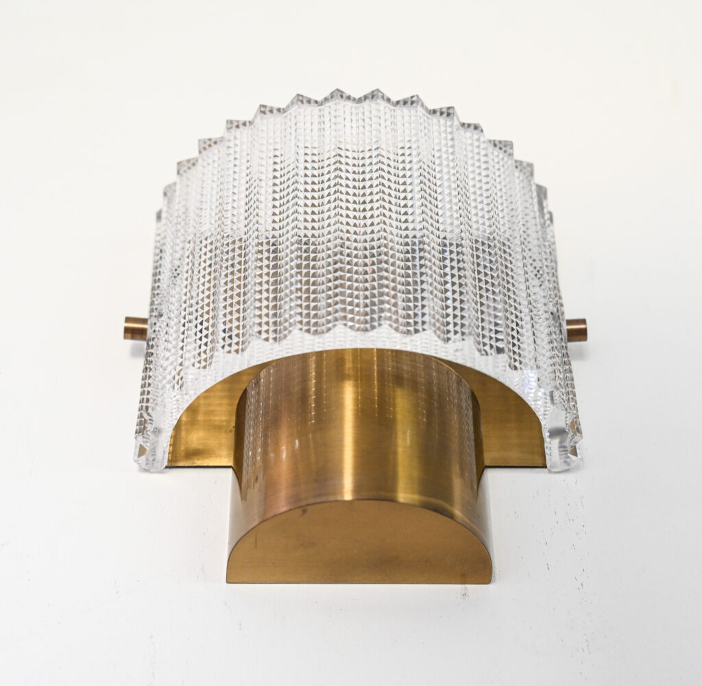 Pair of Glass and Brass Wall Lights in the Manner of Carl Fagerlund for Orrefors 06