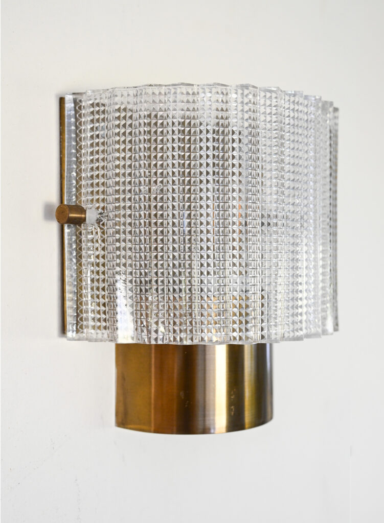 Pair of Glass and Brass Wall Lights in the Manner of Carl Fagerlund for Orrefors 08